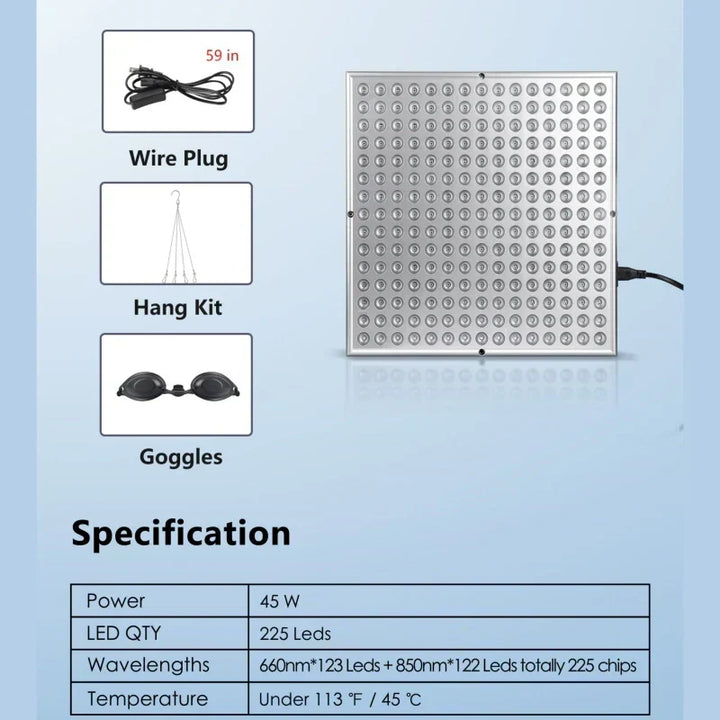 Home spa Red Light Therapy Panel. Improves skin, reduces wrinkles, and soothes muscle pain.