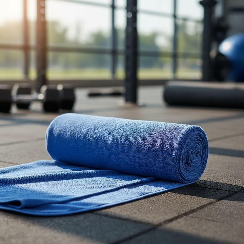 Red microfiber quick-dry gym towel for fitness and sports, compact and absorbent