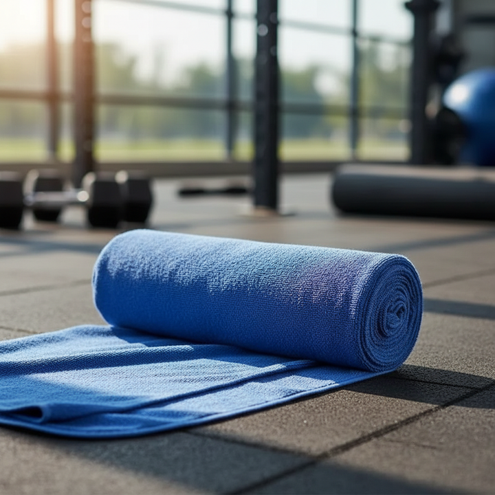 Red microfiber quick-dry gym towel for fitness and sports, compact and absorbent