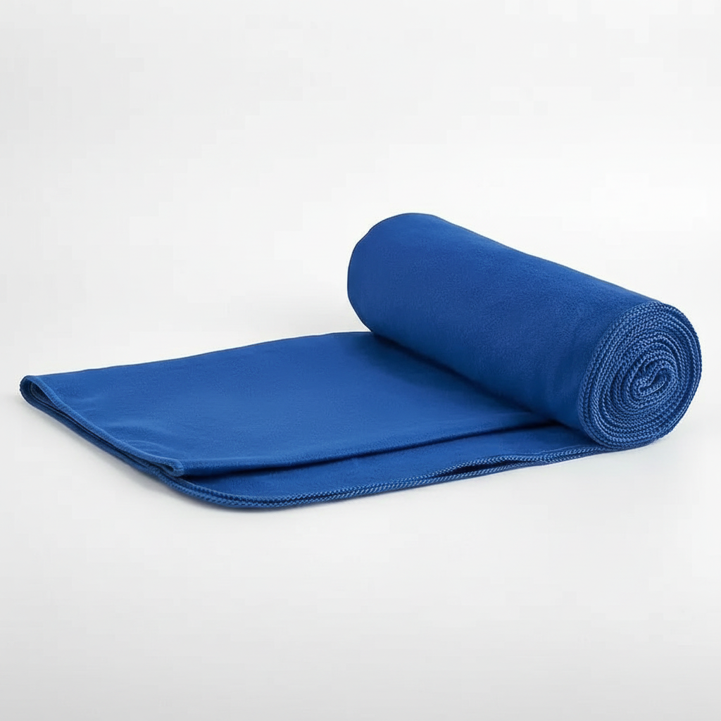 Compact quick-dry towel rolled up with strap, ideal for travel and gym, microfiber