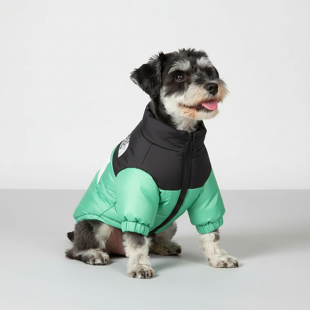 Side view of a grey dog winter vest, durable & warm pet apparel, ideal for active dogs