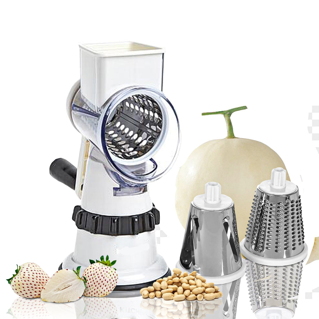 Modern plastic vegetable cutter with multiple blades for slicing and chopping. Ideal for food prep & cooking.