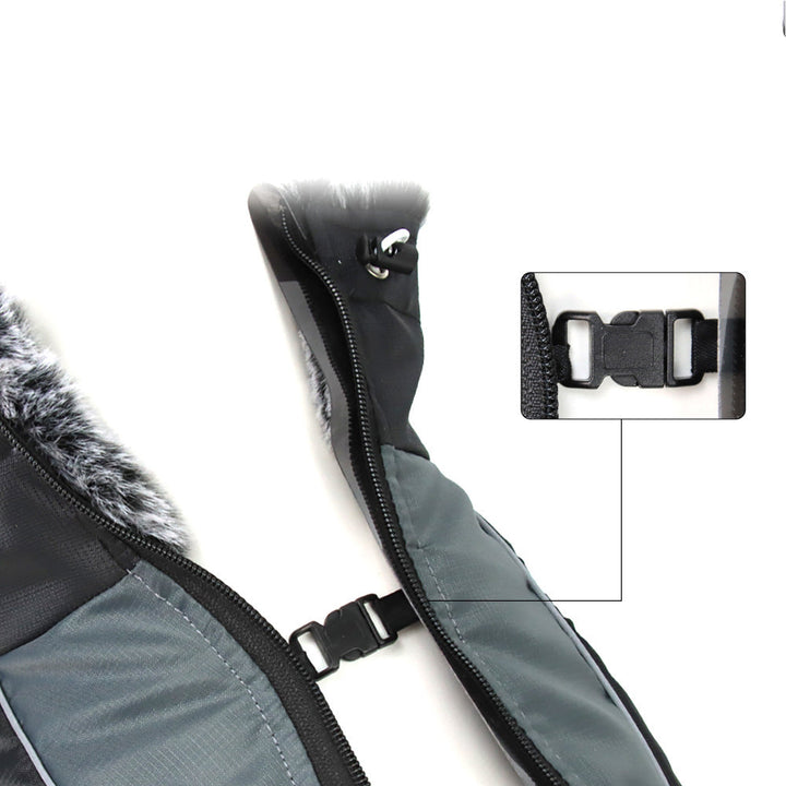 Comfortable, warm, reflective dog jacket with integrated harness, ideal pet apparel for winter.