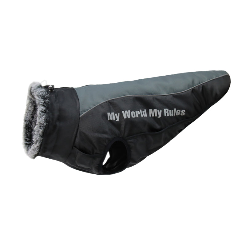 Stylish reflective pet apparel: dog jacket with integrated harness for visible and warm walks.