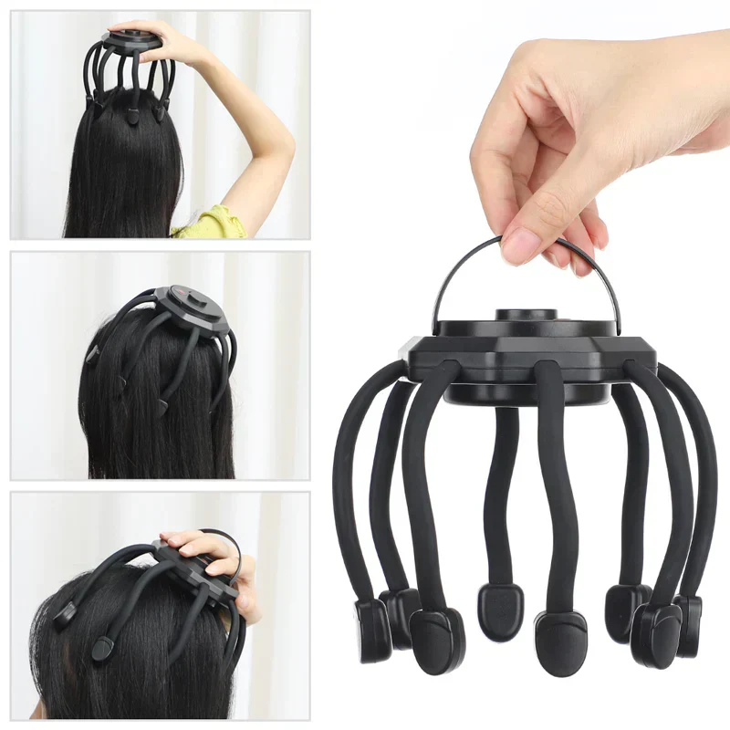 Ergonomic handheld scalp massager designed for relaxing head massages and wellness.