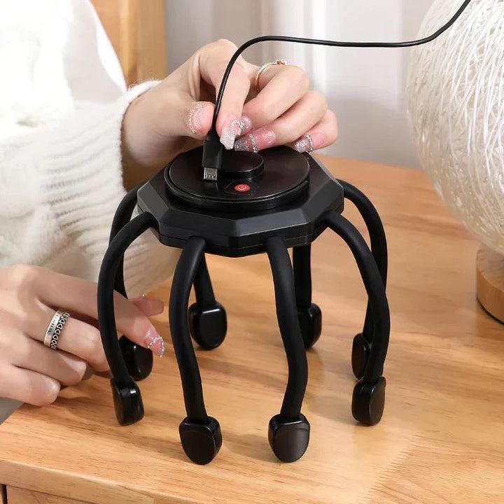 Close-up of the electric scalp massager featuring soft, flexible bristles for comfort.