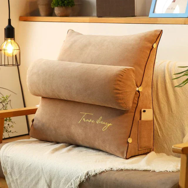 Side view of Relaxa ergonomic wedge back support cushion, highlighting its supportive shape