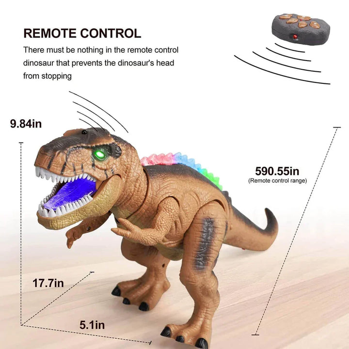 Engaging kids' remote control T-Rex dinosaur, a walking, roaring, light-up educational toy.