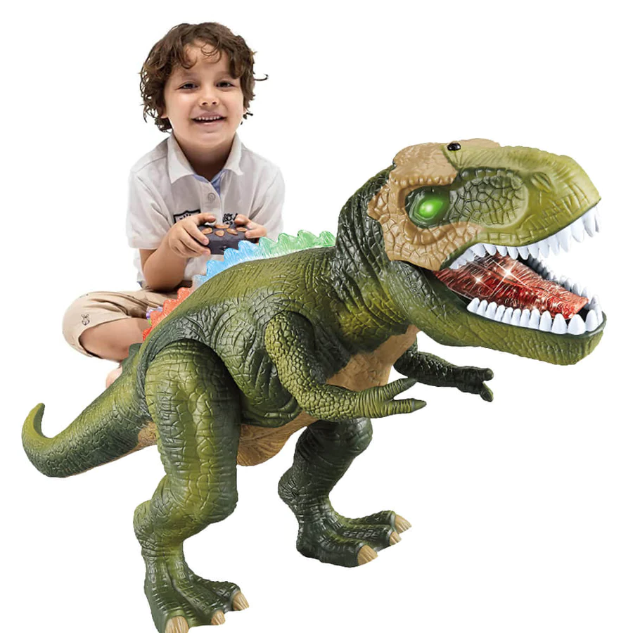 Realistic RC T-Rex dinosaur toy, walks, roars, and lights up for engaging kids' play.