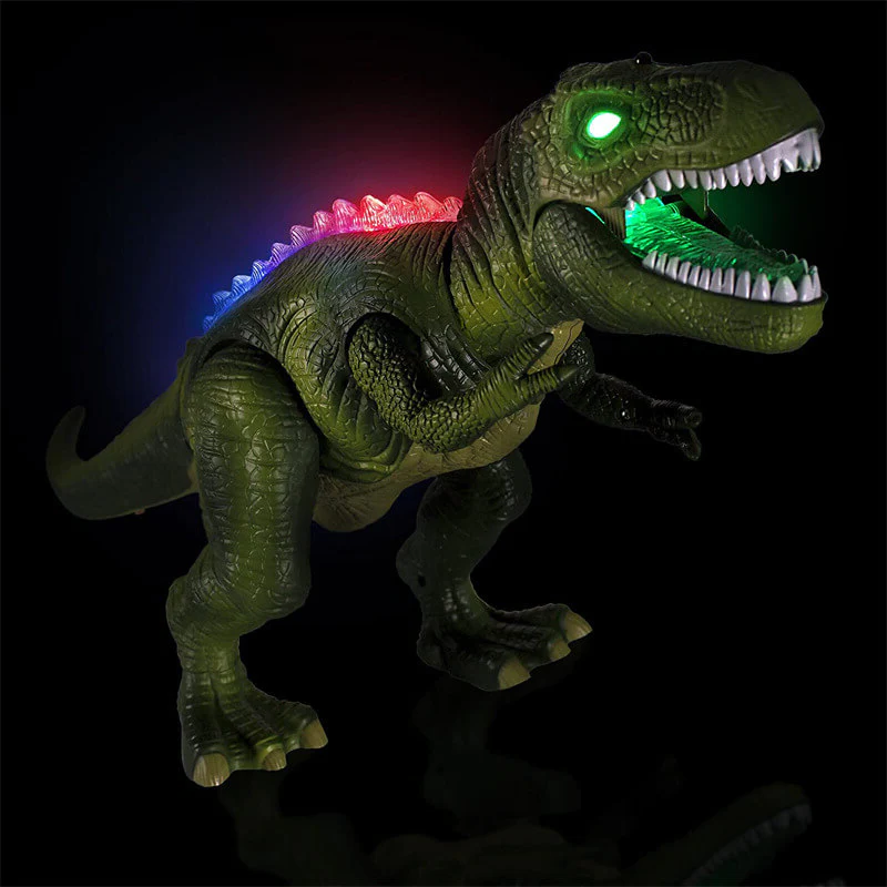 Kids' remote control T-Rex dinosaur with realistic movements, roars, and glowing LED lights.