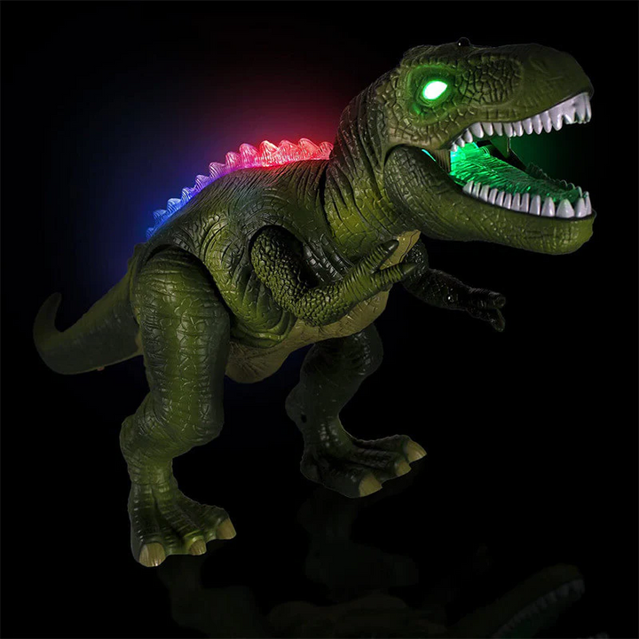 Kids' remote control T-Rex dinosaur with realistic movements, roars, and glowing LED lights.
