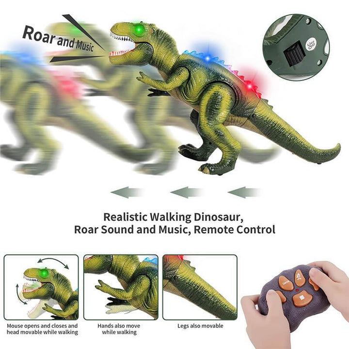 Gift for kids: RC T-Rex dinosaur with walking motion, roaring sounds & glowing eyes.
