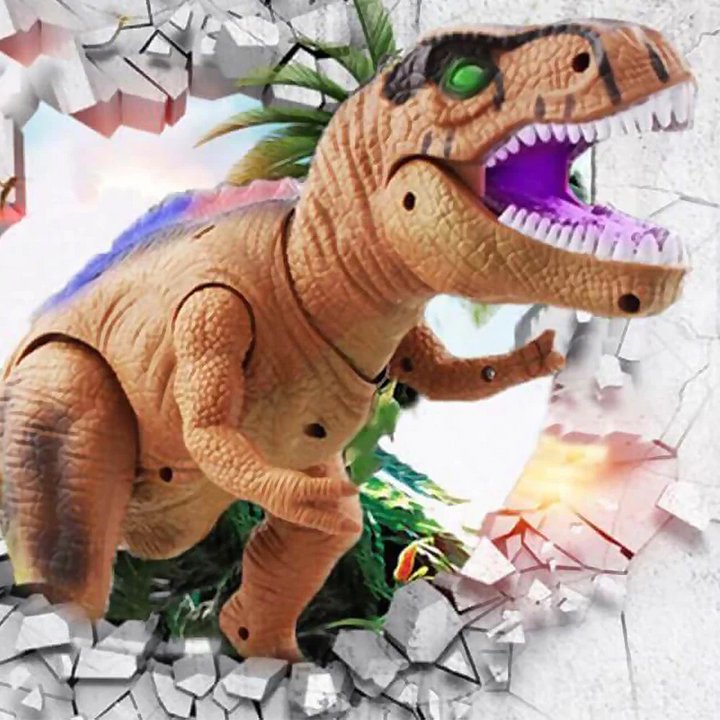 Electronic T-Rex dinosaur toy, controlled by remote, walks, roars & has glowing LED eyes.