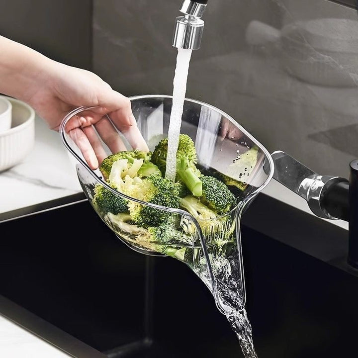 Removable gray plastic dish drying basket for kitchen sink. Compact dish drainer & kitchen organizer.