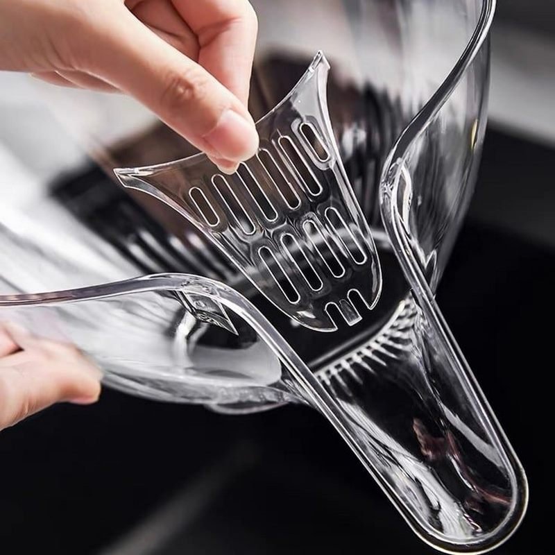 Versatile gray plastic dish drying basket. Removable sink accessory for draining dishes & cutlery.