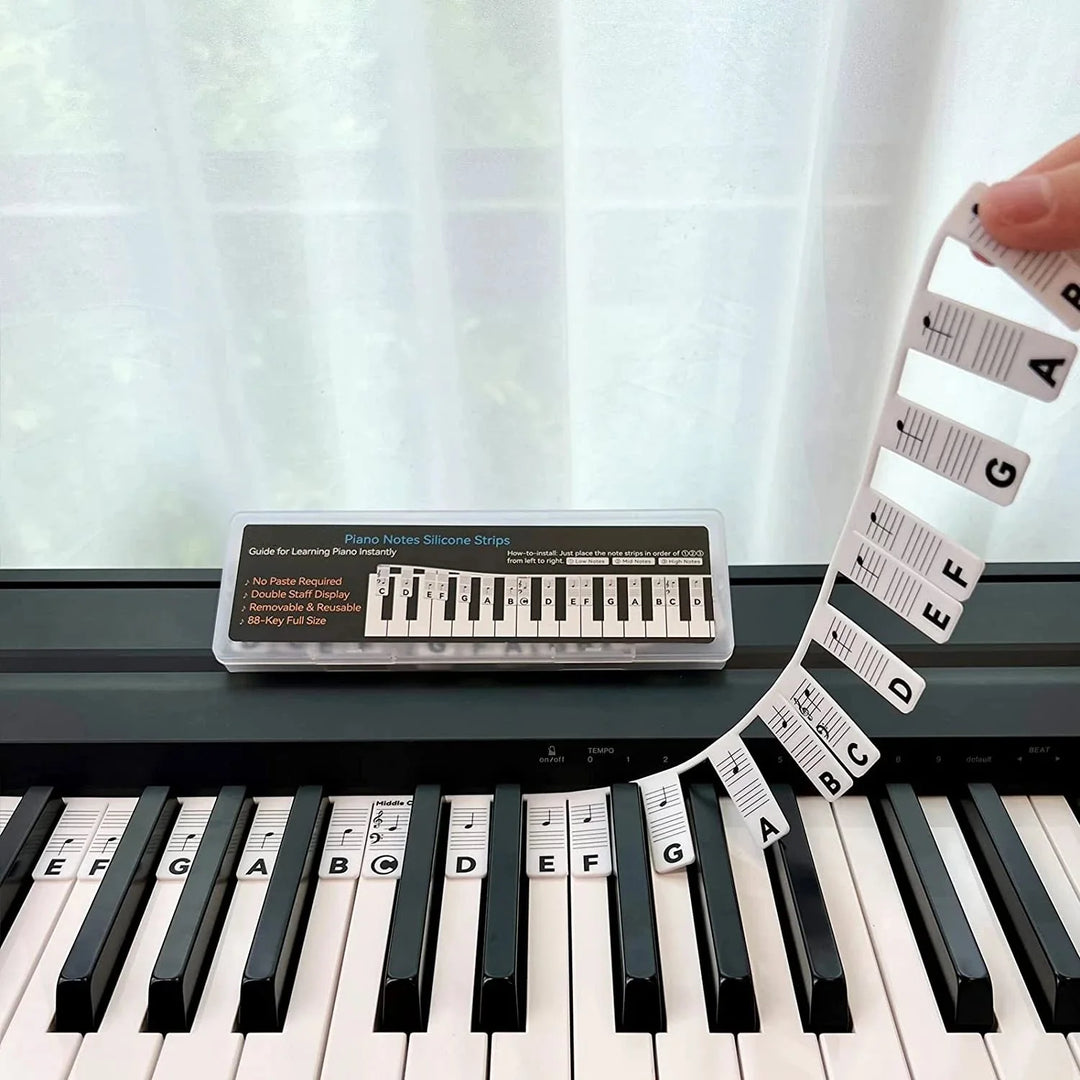 Removable silicone piano note guide for beginner keyboard learning & practice. Easy learn key notes quickly.