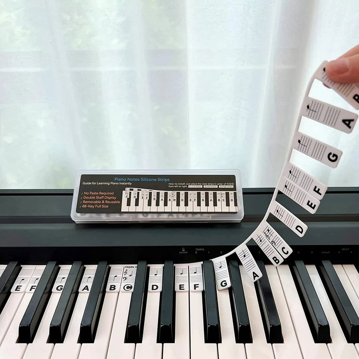 Removable silicone piano note guide for beginner keyboard learning & practice. Easy learn key notes quickly.