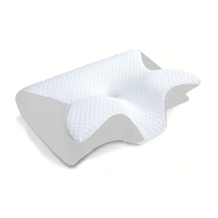 Person sleeping peacefully on RestAlign ergonomic memory foam cervical pillow, reduced neck pain
