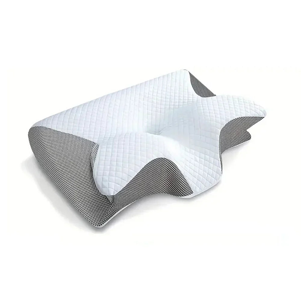 Detail of breathable cover on ergonomic memory foam cervical pillow, enhancing sleep comfort