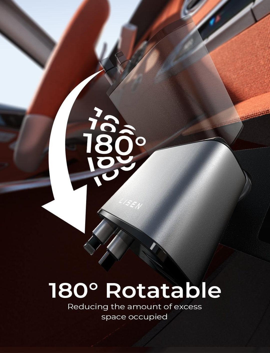 Car fast charger featuring a retractable USB-C cable for convenient in-car mobile charging.