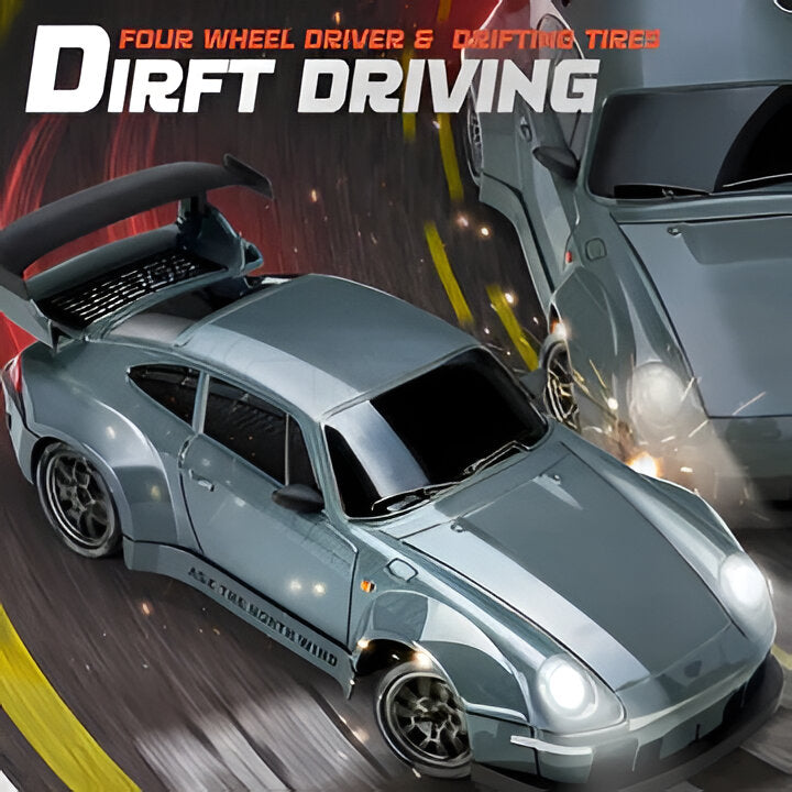 Powerful 4WD RC drift car with retro styling & vibrant LED lights. An exciting electric remote control vehicle.