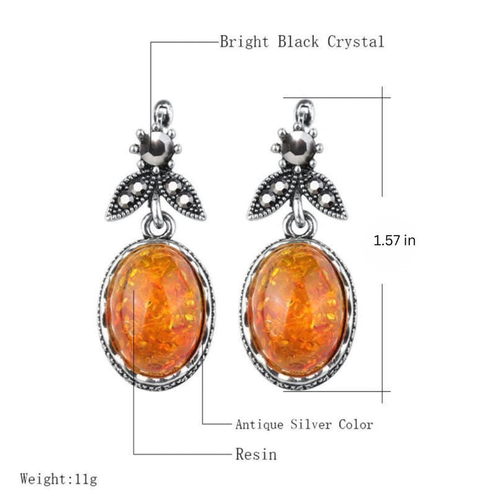 Captivating retro amber flower dangle earrings, unique women's vintage style jewelry.