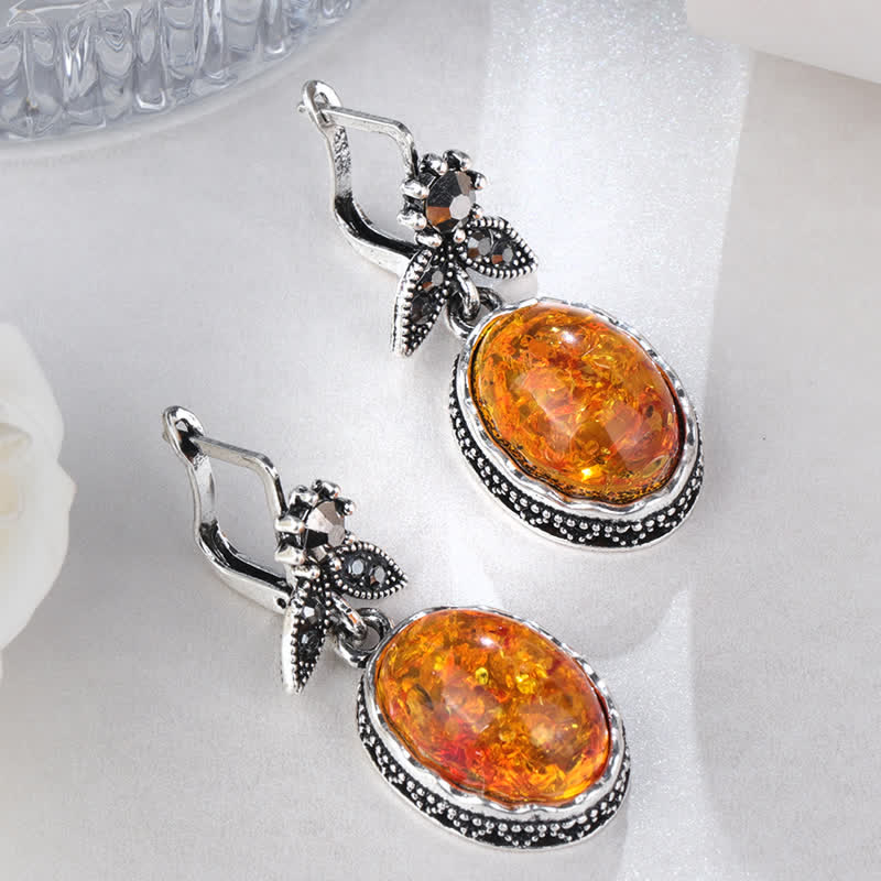 Retro amber floral dangle earrings, perfect women's vintage style jewelry, for a classic look.