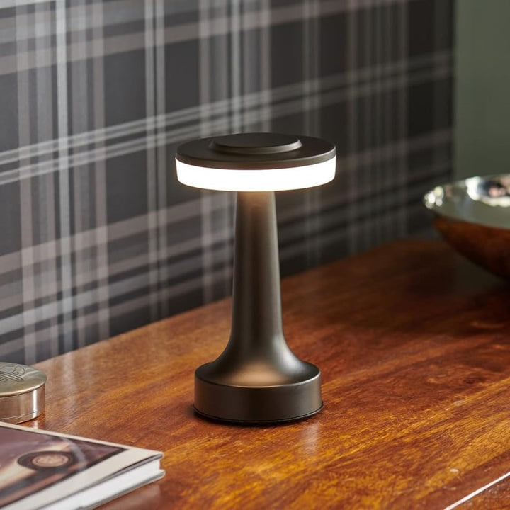 Industrial metal retro dimmable LED lamp, wireless and perfect for home decor.
