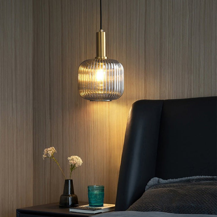 Elegant glass lamp, retro design, stunning interior lighting fixture.