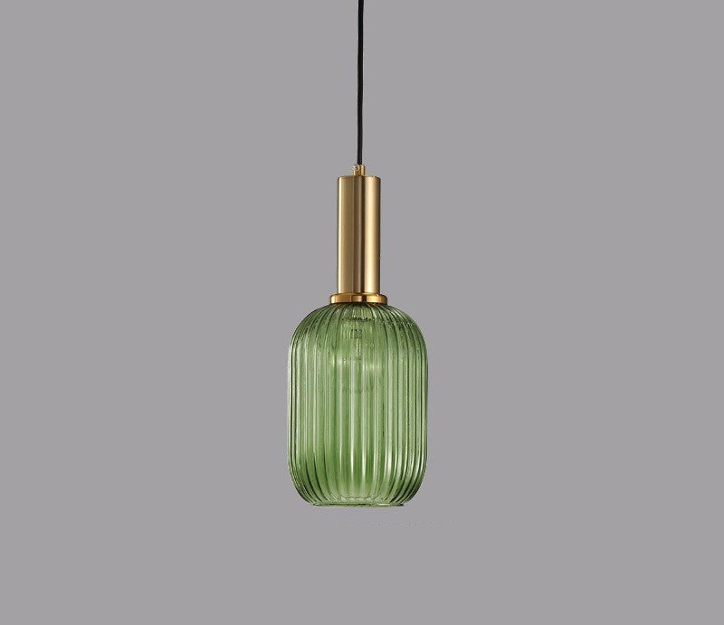 Chic glass pendant light with retro design, enhancing any home decor.