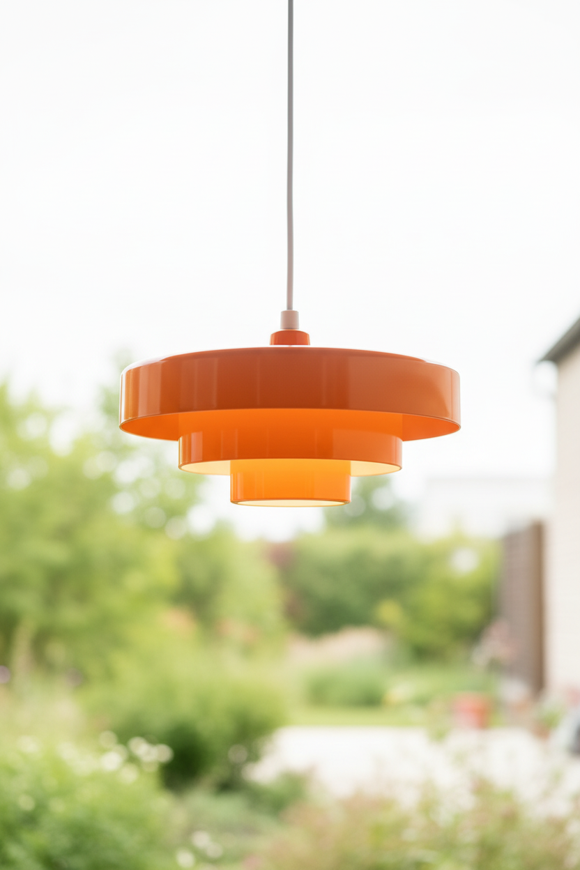 Retro industrial pendant light with metal shade, perfect for modern home decor.