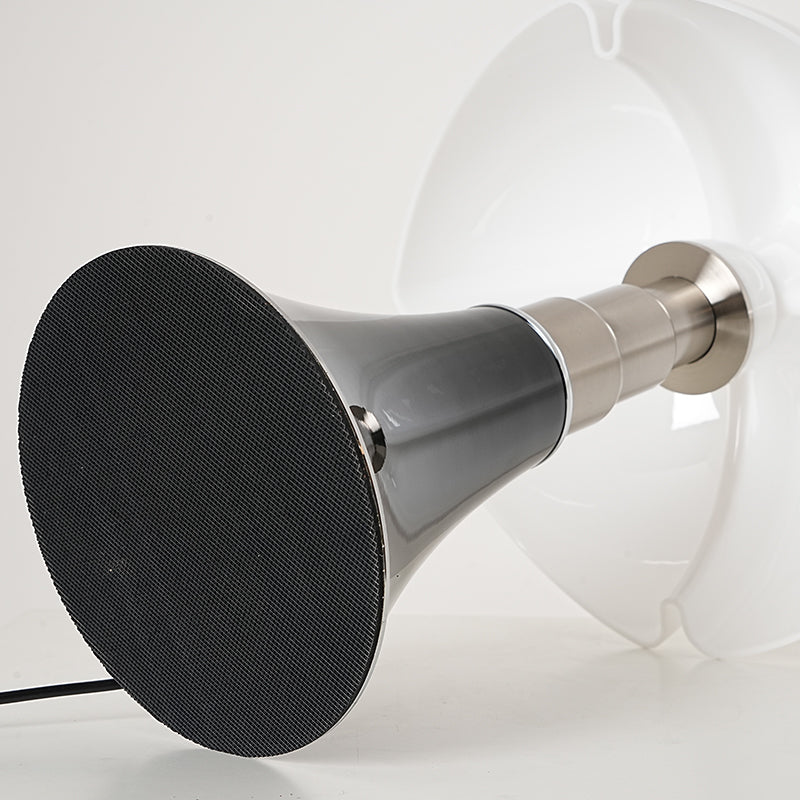 Close-up of the ClassicGlow retro LED lamp's shade, diffusing warm ambient light beautifully