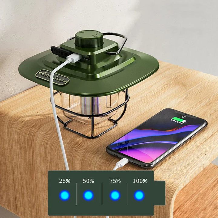 Vintage inspired LED camping lantern, portable and rechargeable for any outdoor adventure