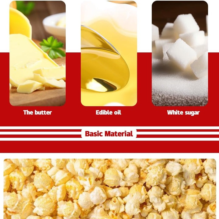 Tabletop retro red popcorn machine with built-in timer, easy to use