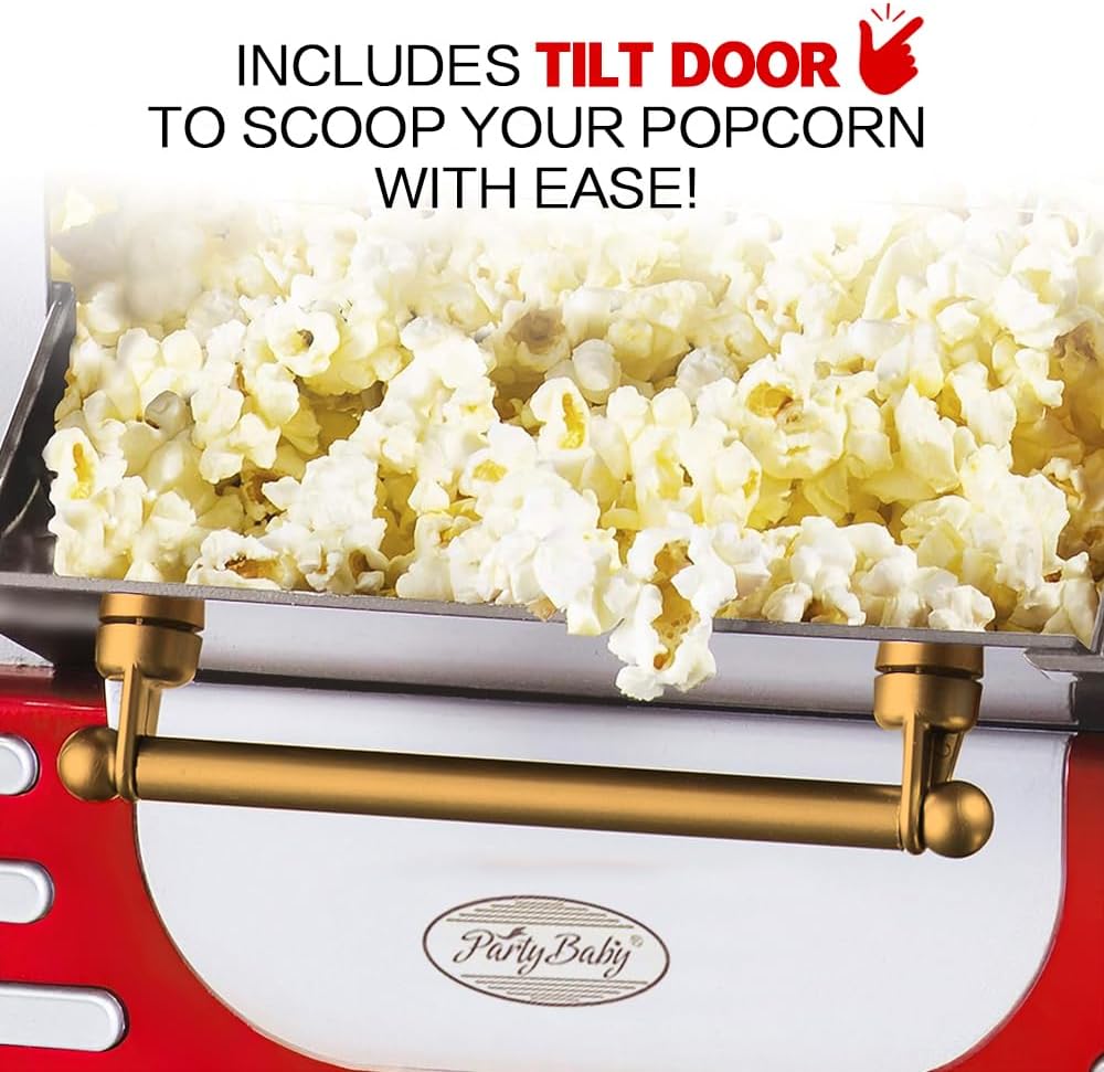 Top view of the Calvano retro red electric tabletop popcorn maker, ideal for party supplies.