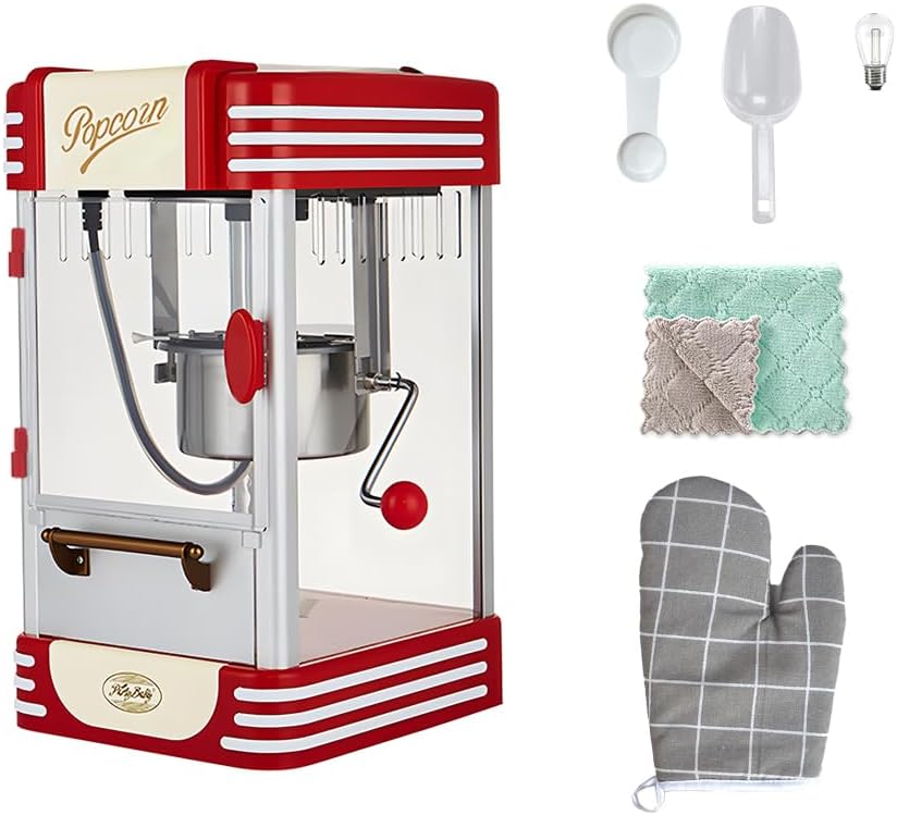 Full shot of the Calvano retro red electric tabletop popcorn maker, ready for instant snack enjoyment.