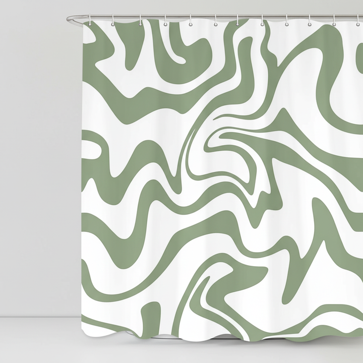Full-length retro spiral pattern shower curtain, 70s BohoWave design, a statement piece for bathroom decor