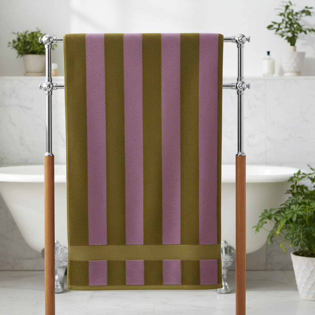 Retro striped cotton towel set, soft & absorbent, includes bath & face towels, unisex bathroom decor