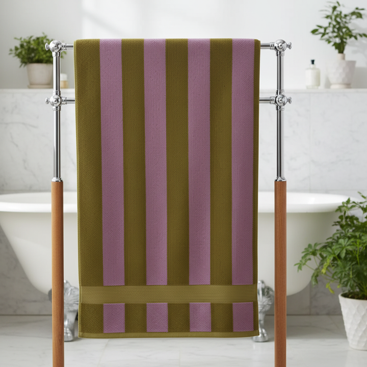 Retro striped cotton towel set, soft & absorbent, includes bath & face towels, unisex bathroom decor