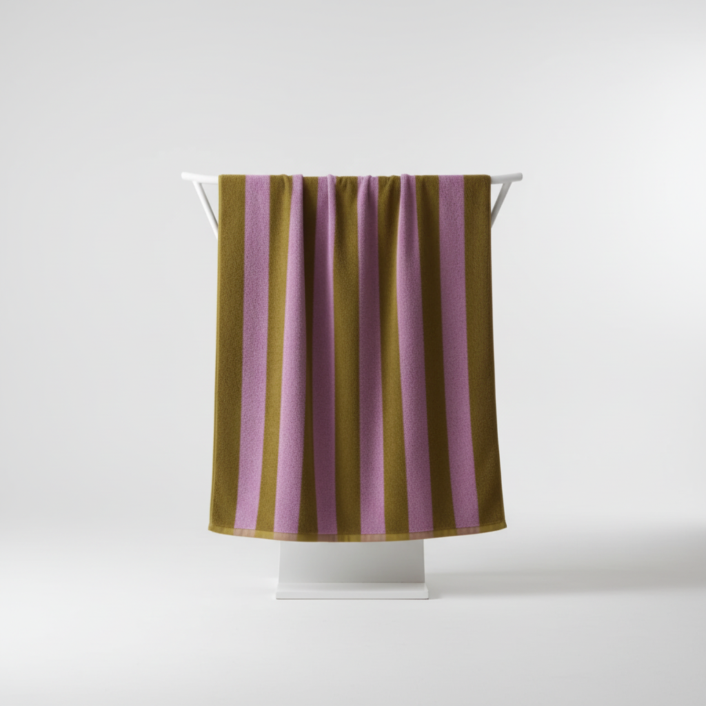 Striped cotton bath towel and face towel set by RetroTowel, soft & absorbent for bathroom