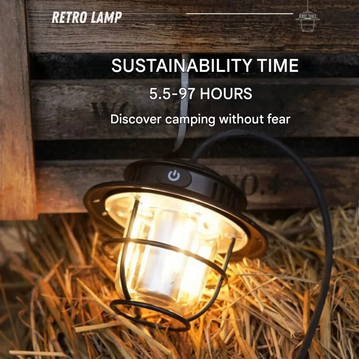 Compact & portable LED lantern, classic retro design, perfect addition to your camping gear.