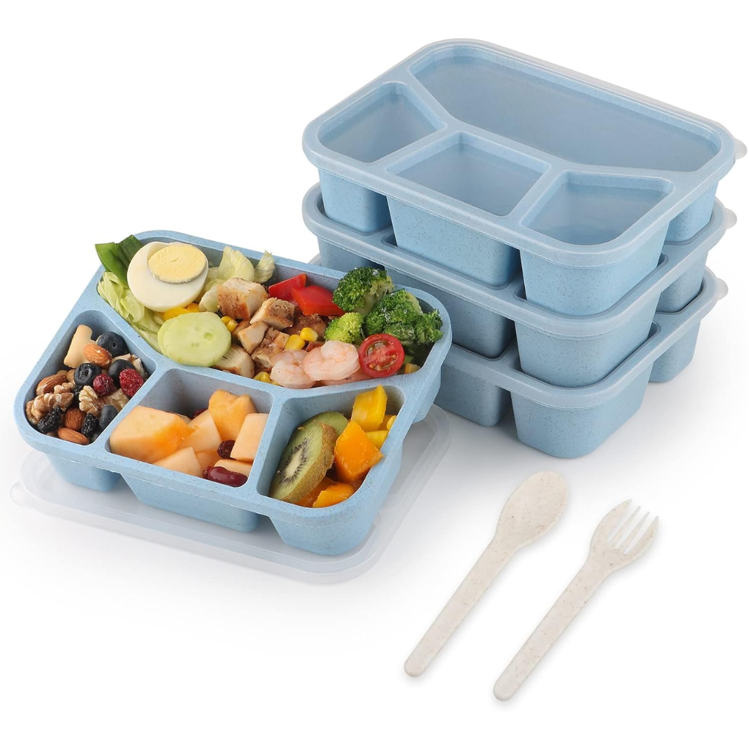 Organize your kitchen with these 4-pack bento snack boxes, 4 compartments each, for efficient food storage.