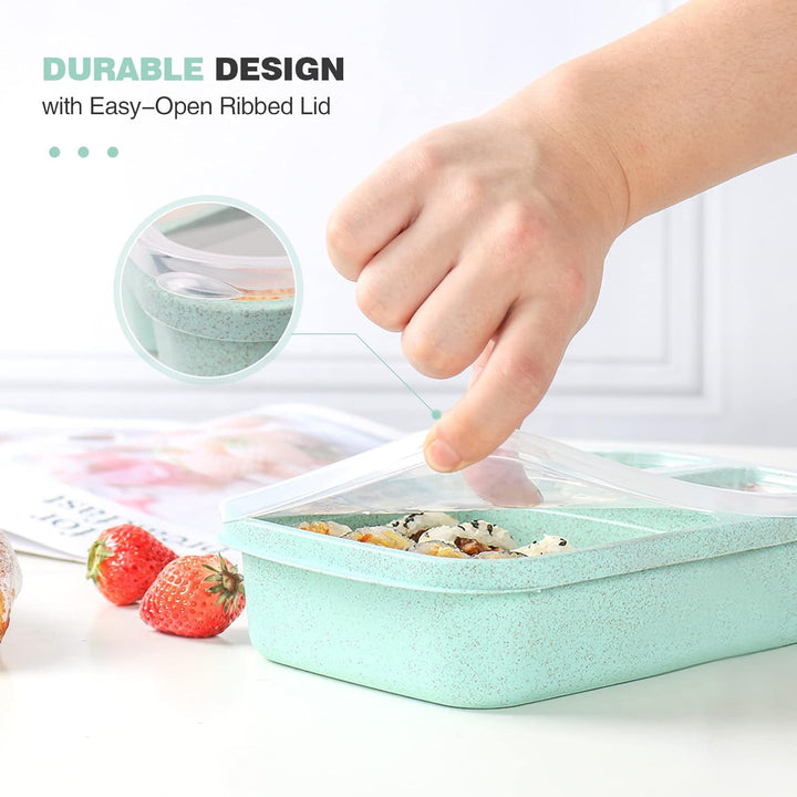 Durable 4-pack bento boxes, 4 compartments, designed for convenient meal prep, healthy lunches, and food portioning.
