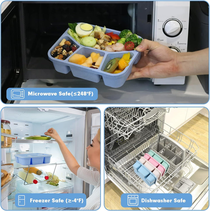 Get healthy with 4-pack bento snack boxes, 4 compartments. Ideal for meal prep, school, work lunches & portion control.