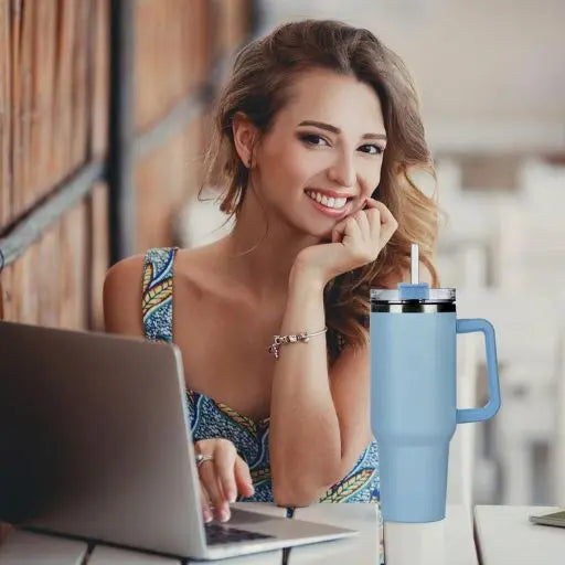 Clear reusable drink straws for large tumblers, includes cleaning brush for easy maintenance.