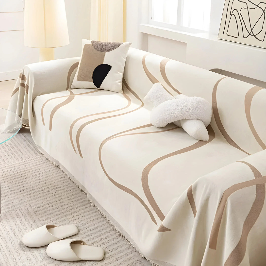 Durable pet-friendly reversible gray/khaki chenille cotton sofa cover, perfect for living room furniture protection.
