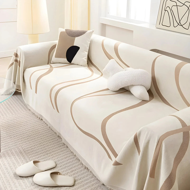 Durable pet-friendly reversible gray/khaki chenille cotton sofa cover, perfect for living room furniture protection.