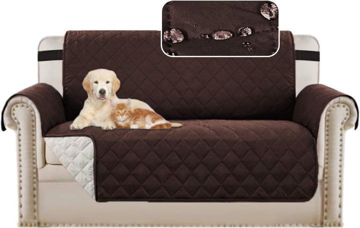 SofaShield waterproof futon cover, gray side up, protecting sofa from spills and pet fur. 1+1 FREE deal.