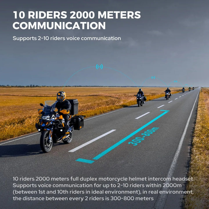 Unisex RideSync Bluetooth motorcycle headset for group communication, ideal for 10 riders.
