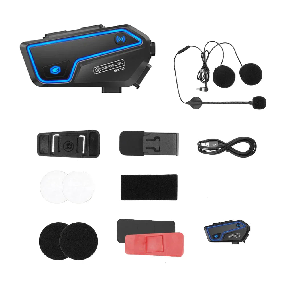 Group of motorcyclists using RideSync Bluetooth intercoms, highlighting off-road communication.